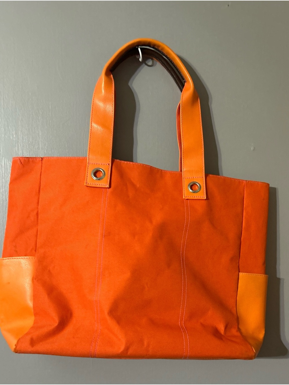 Lancome Orange Canvas Tote with Leather Accents Vintage/Designer